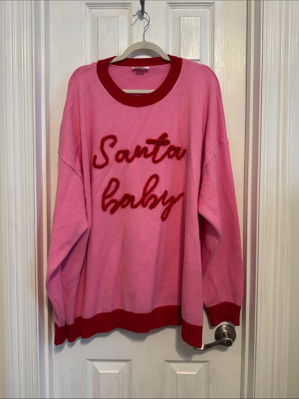 Oversized Pink and Red Santa Baby Sweater